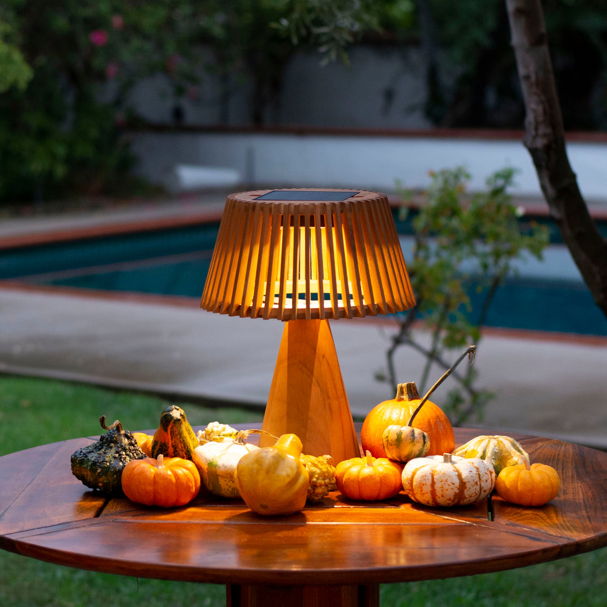 Outdoor Enoki solar  lamp teak with pumpkin harvest